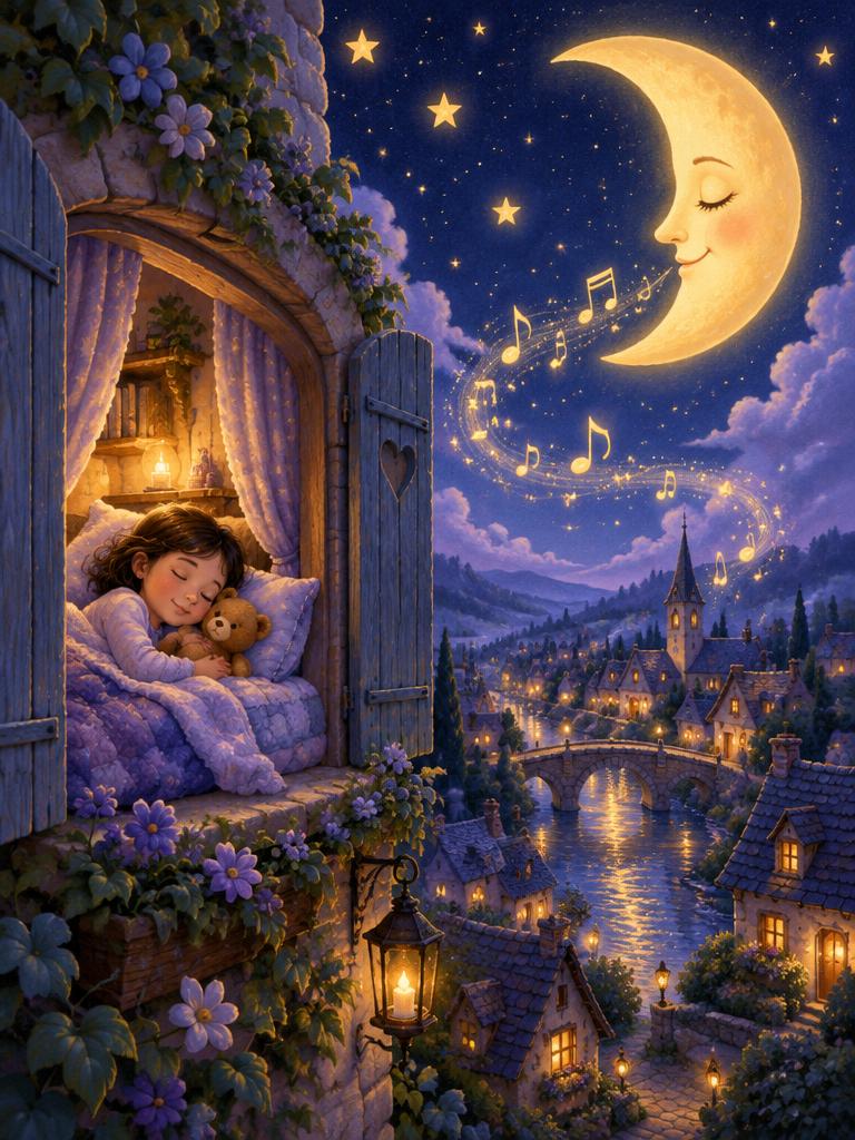 Cover illustration for The Moon That Hummed Goodnight
